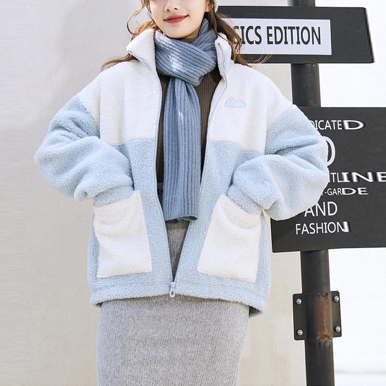 Anta Lifestyle Series Lamb Fleece Stand Collar Sports Jacket Women Jacket Light-Blue 162148725-3
