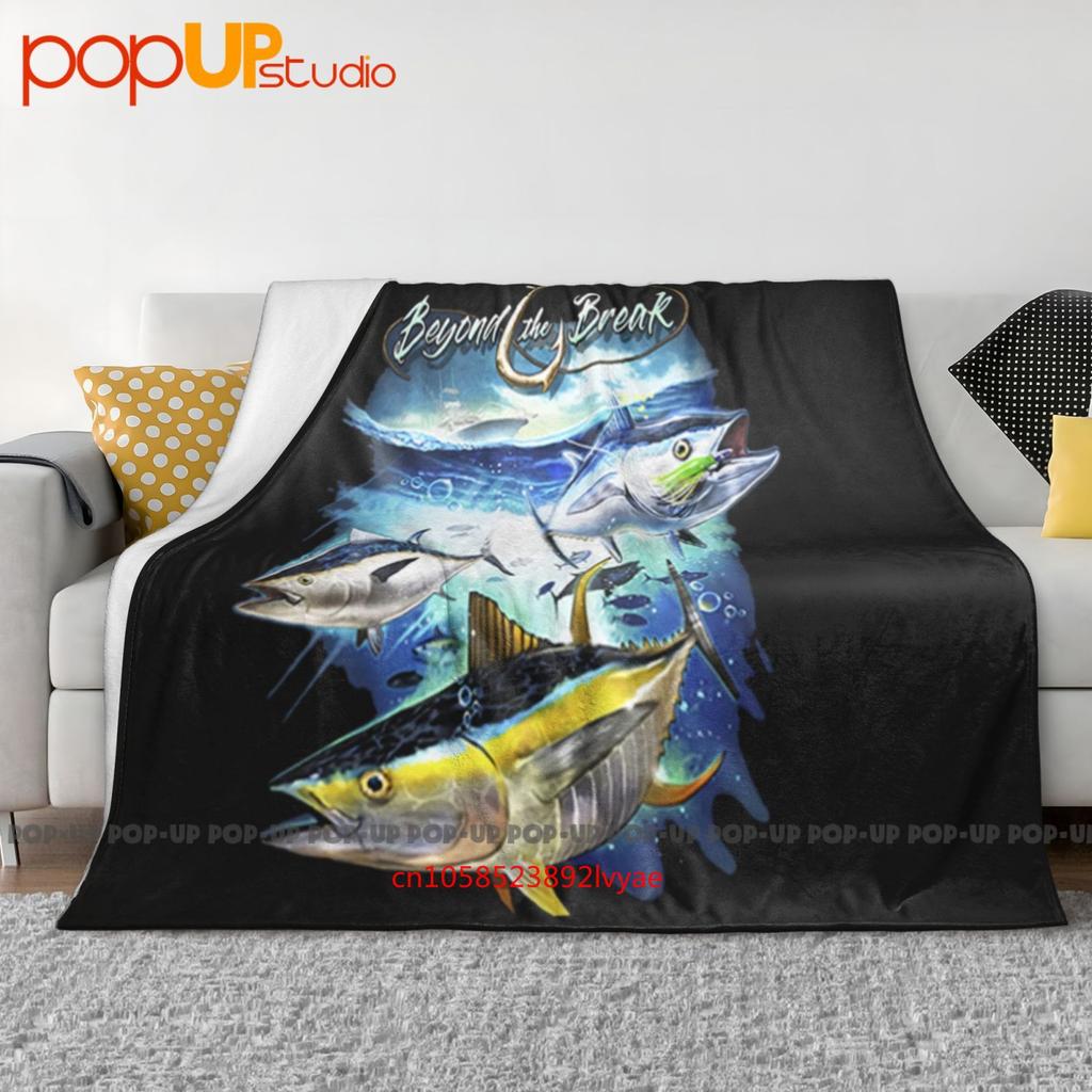 Tuna Fish Boat Boating Angler Rod Reel Off Shore Fishing Ultra-Soft Blanket Quilt Winter Sofa Cover Bed Covers