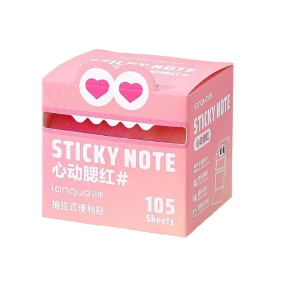 105Sheets Kawaii Pull-out Sticky Notes Creative Translucent Cartoon Notepads Full Adhesive Roll Paper Type Colorful Memo Pad