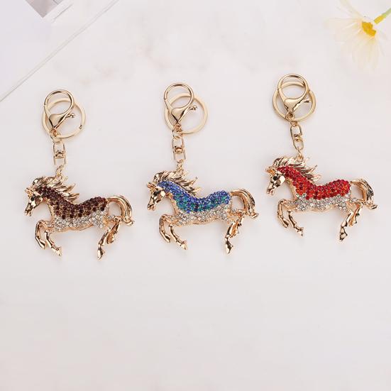 Horse Keychain Animal Shape Alloy Rhinestone Pendant Portable Compact Size Key Chain Bag Decoration Special Gift