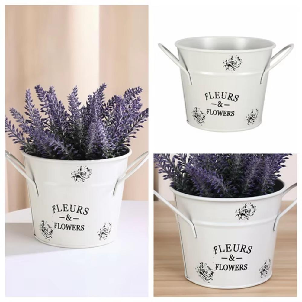 Decorative Iron Planter Pot Handicraft Flower Bucket Ornament Round Flower Pot  Desktop