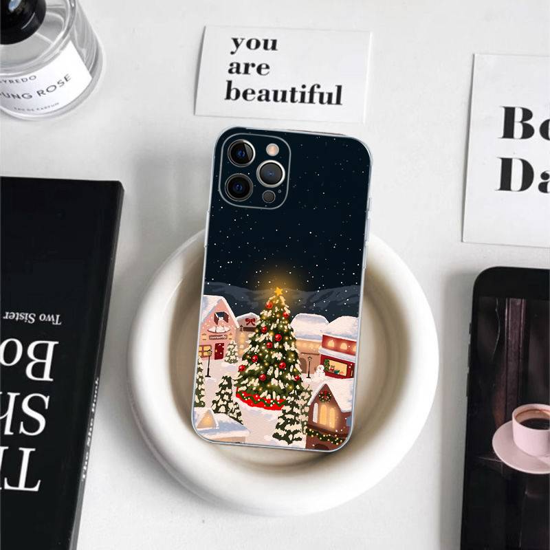 Anime Weihnachtsmann Rentier Weihnachtsbaum Handyhülle für iPhone 11 12 13 14 15 16 17 Pro Max Plus Transparente Rückseite