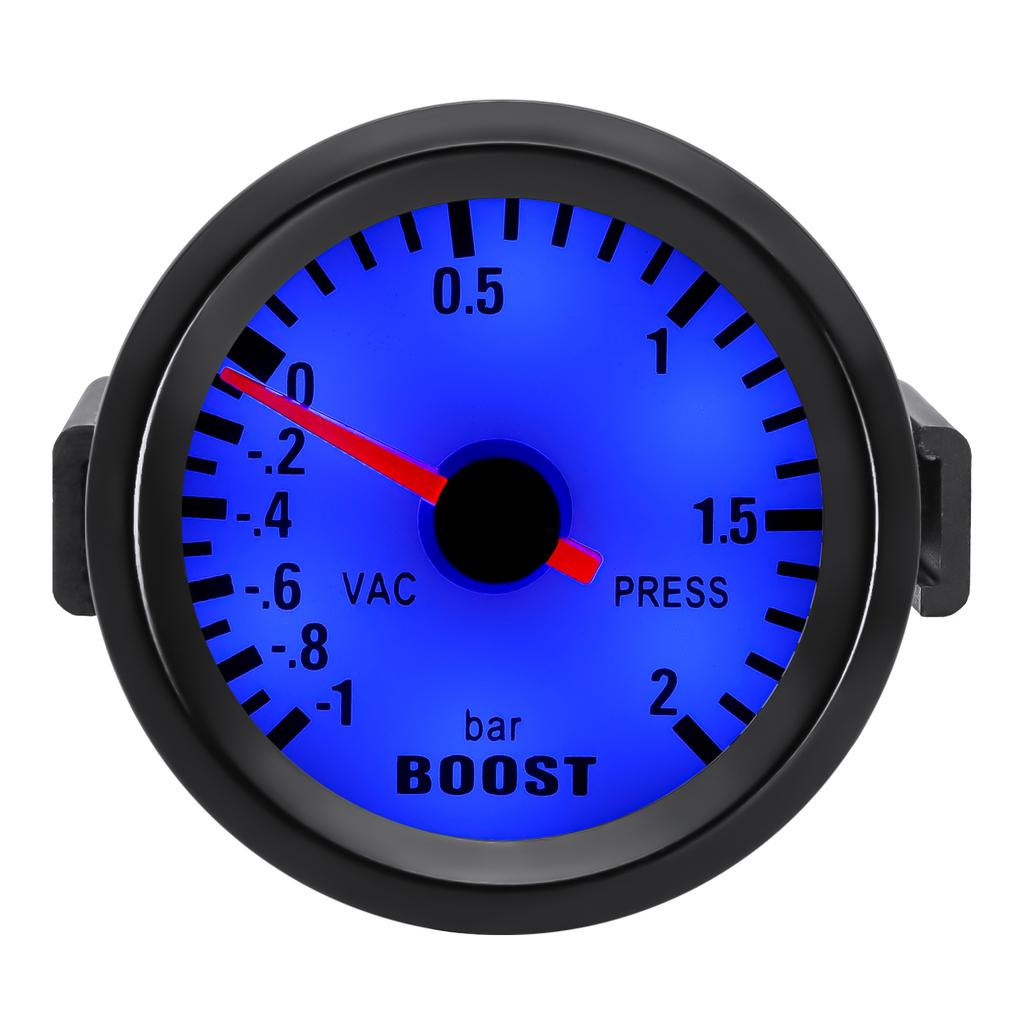 -1~2BAR Turbo Boost Gauge BAR 2" 52mm Car Gauge Blue LED Light Pointer Turbo Boost Meter with Sensor for Gasoline Car 12V