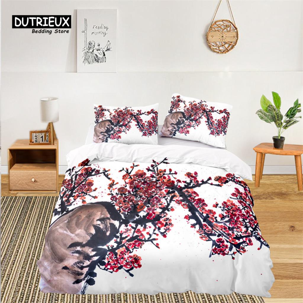 Soft Floral Bedding Set For Kids Girls Adults Leaves Flowers Branch Print Duvet Cover Set Quilt Cover Pillowcases Bedroom Decor