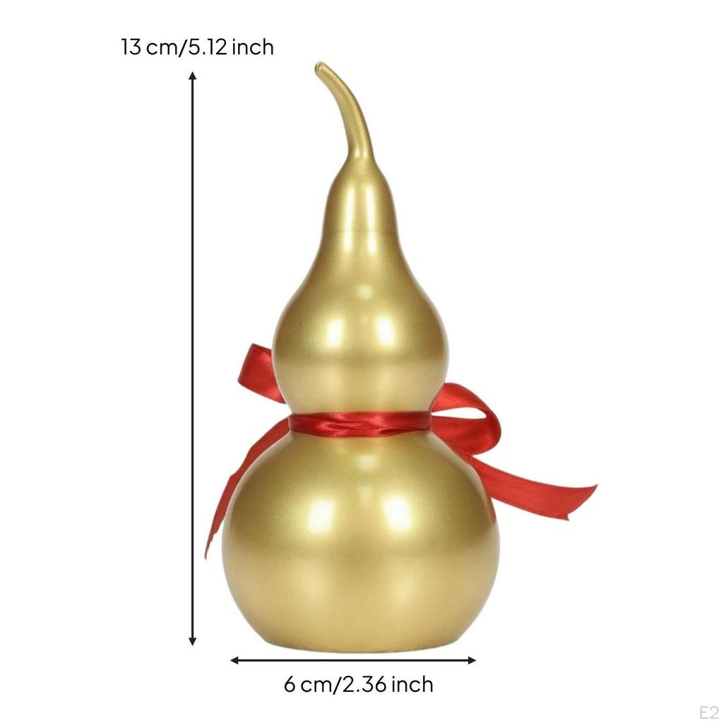 Brass Gourd Figurine Lustrous with Ribbon Decorative Tabletop Decor for Office,