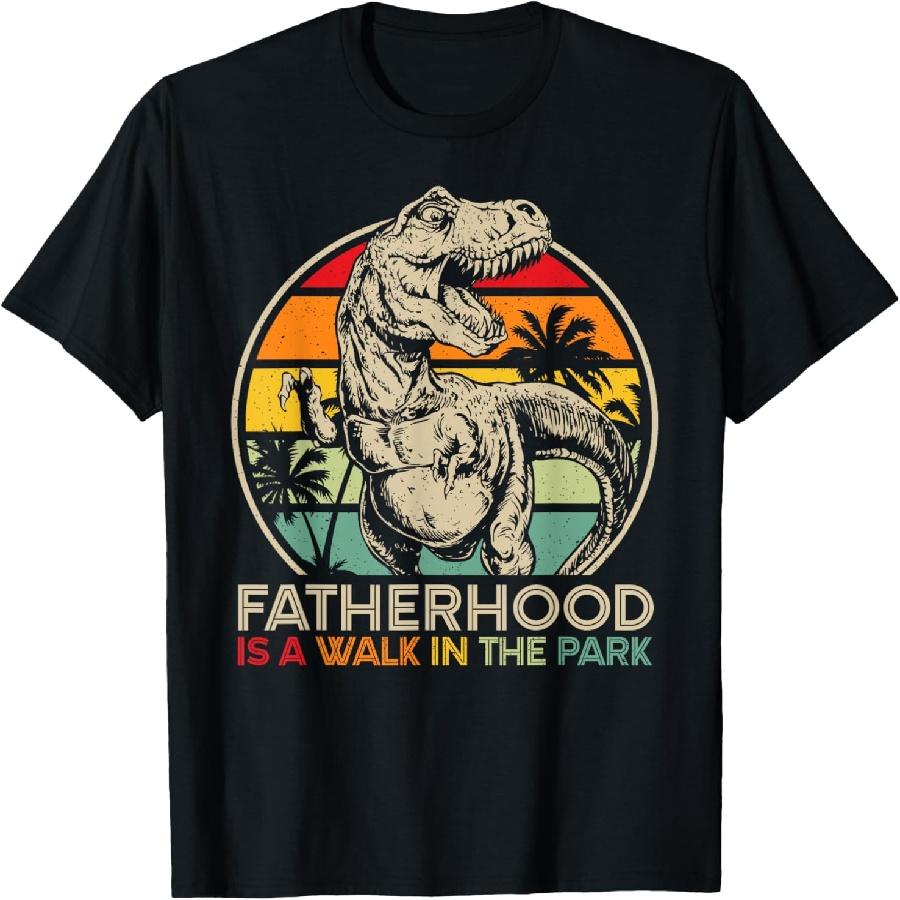 Vintage Fatherhood Is A Walk In The Park Dad T Rex Dinosaur T-Shirt S
