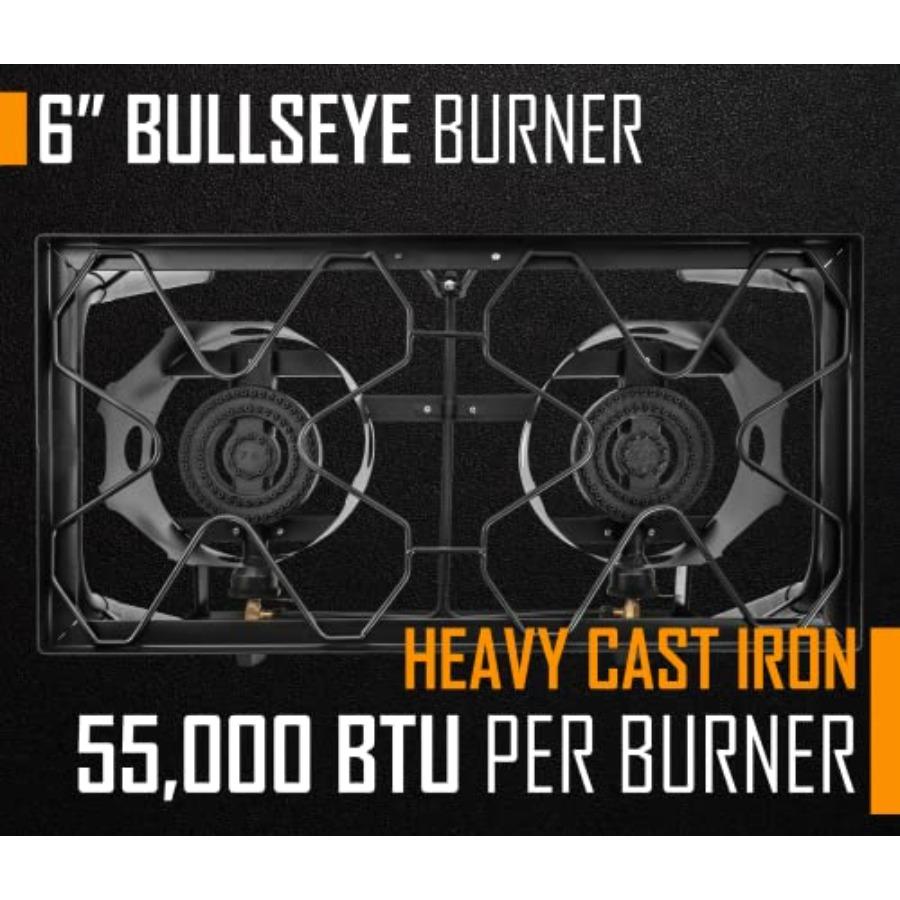Outdoor 2 Burner Camping Stove with Double Propane Burner for Cooking/Home Brewing/Making Sauce Stainless Steel Silver High Hea