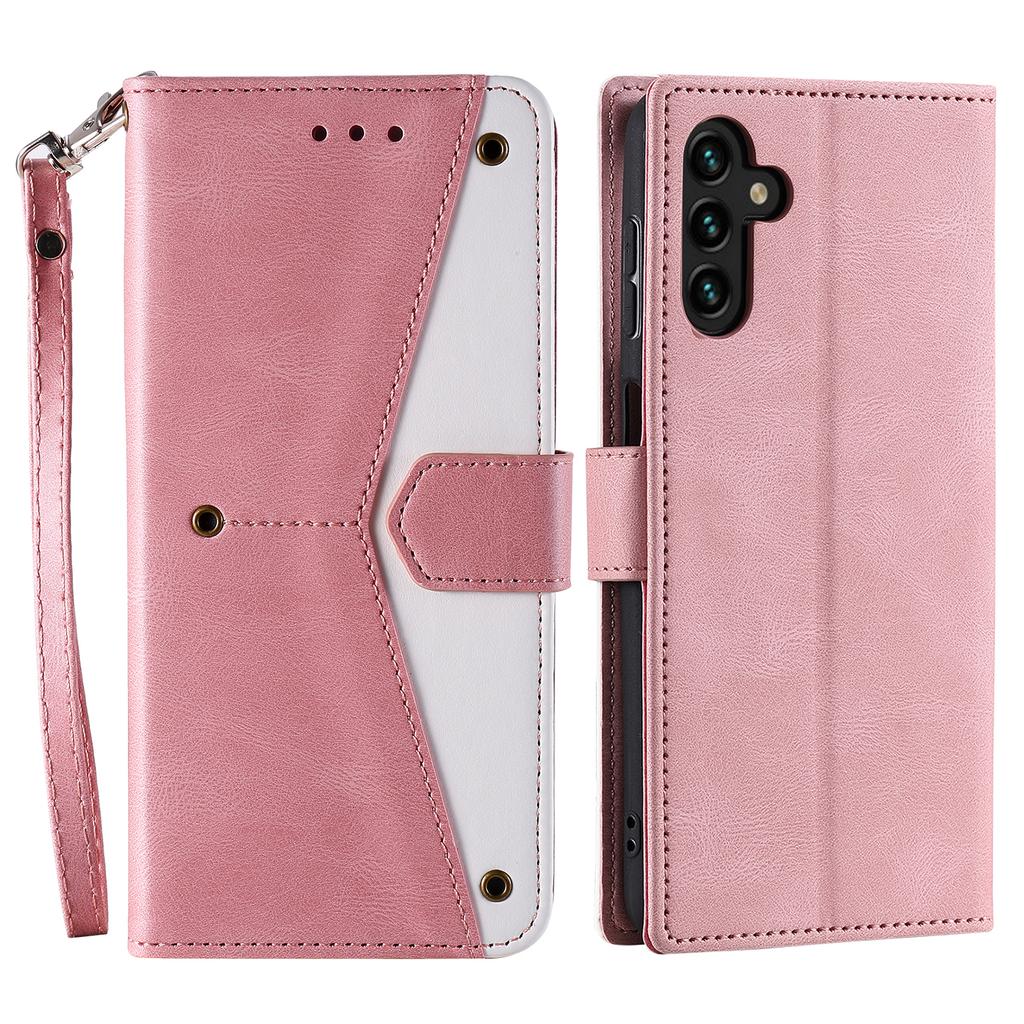 For Samsung Galaxy S25 FE Leather Case Splicing Stitching Wallet Phone Cover with Wrist Strap
