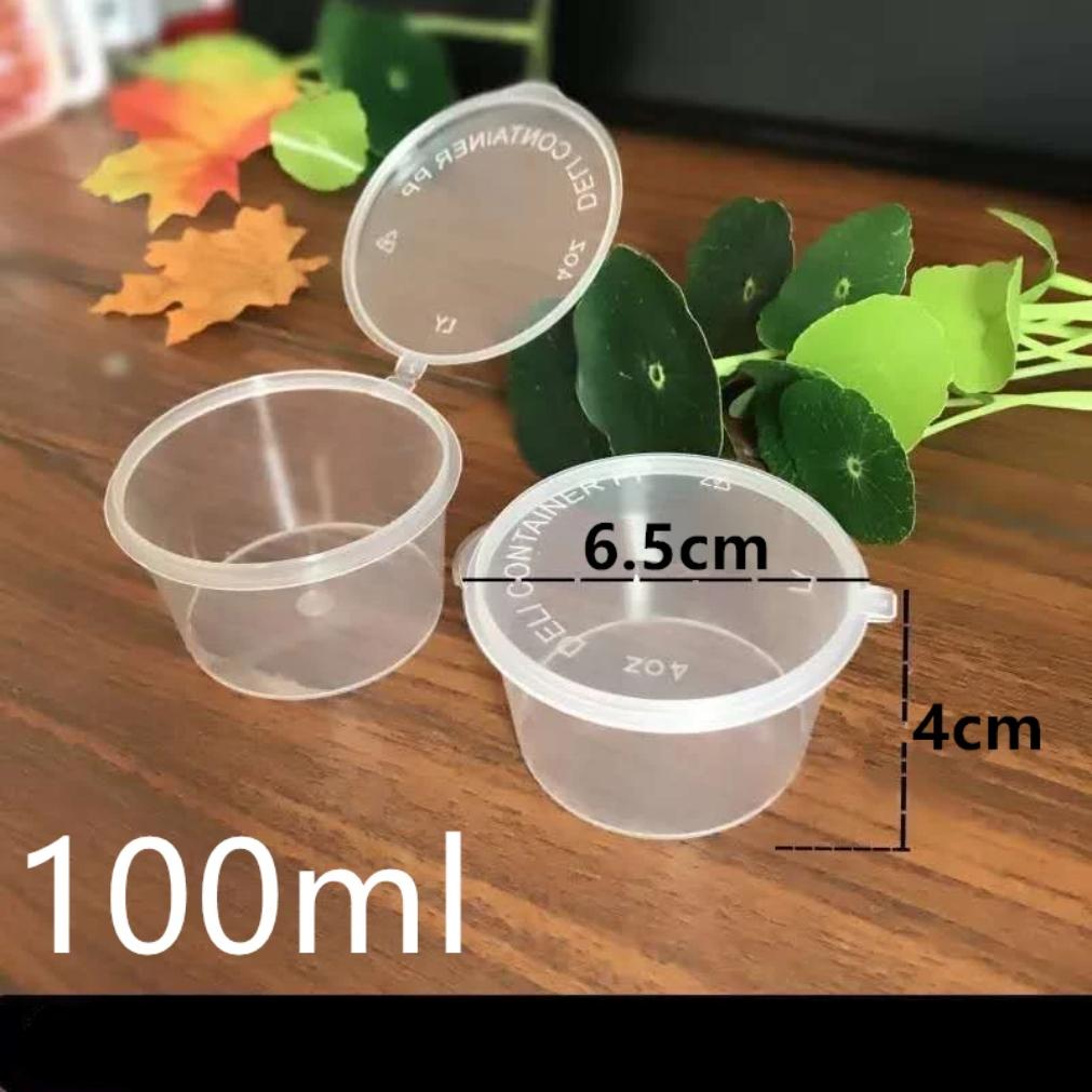 50pcs/Set 30ml 50ml 100ml Disposable Plastic Takeaway Sauce Cup Containers Food Box with Hinged Lids Pigment Paint Box Reusable