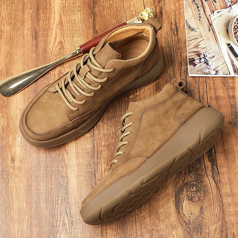 2026 New Arrival Genuine Leather Mens Antiskid Walking Shoes Outdoor Thick Bottom Sneakers Casual Leather Minimalist Shoes