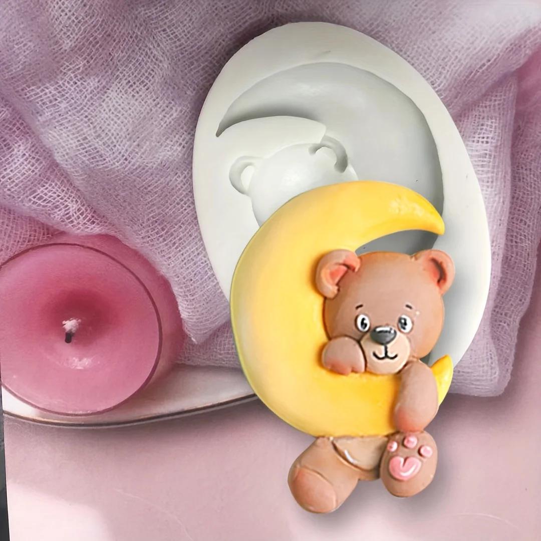 

1 шт. - Милая желейная свеча в виде лунного медведя и форма для ароматерапевтического гипса - Подходит для DIY, ручной работы, для гипсового декора