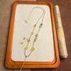 Hand-Woven White Crystal Bead Chain Necklace with Amber Pendant and Jadeite Gold Lanyard