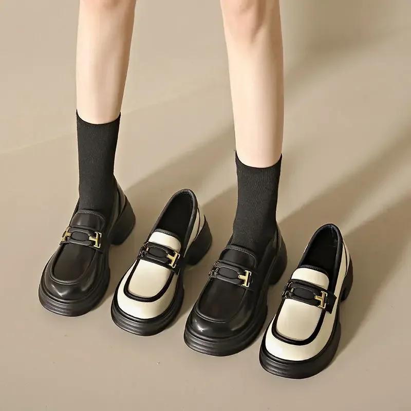 2024 New Mary Jane Thick Soled British Style Small Leather Shoes Loafers Women's Casual Fashion All Soft Soled Women's Shoes