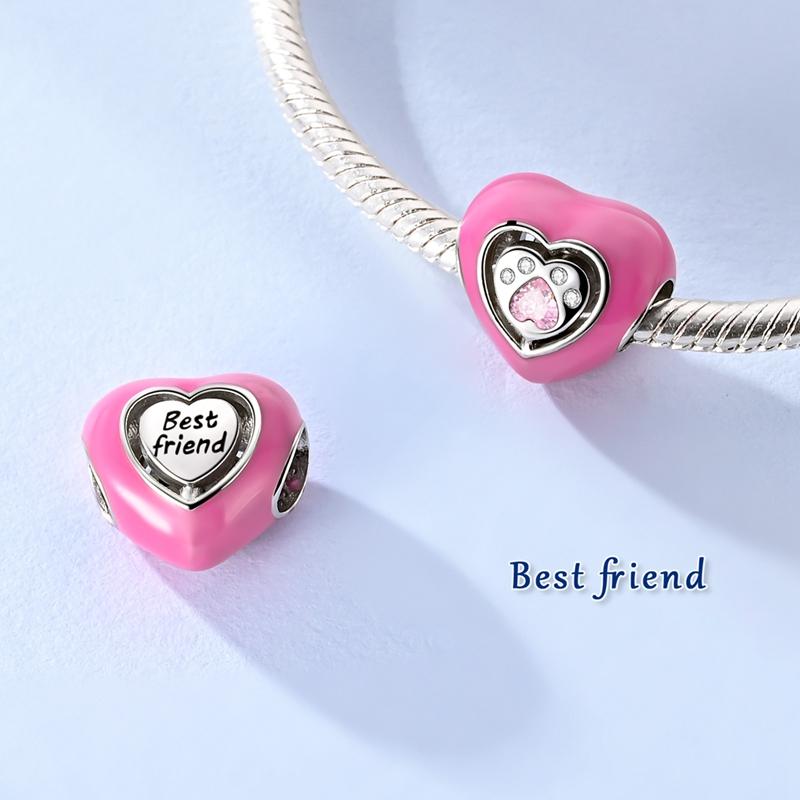 Charms Copper Original Cat Holding Pink Heart Beads Suitable Bracelet Diy Women'S Jewelry Making