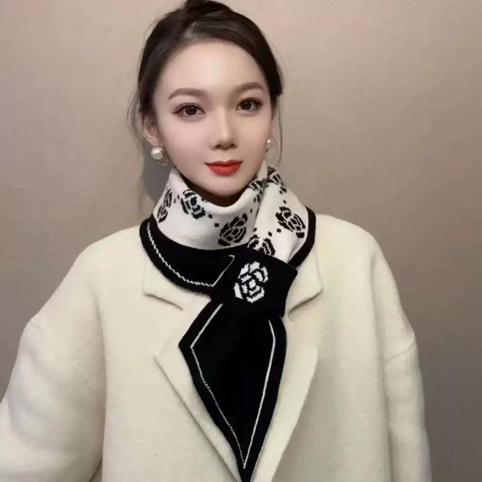 Women's Houndstooth Knitted Scarf, 2023 Winter All-Match Korean Style, Double-Sided Neck Warmer