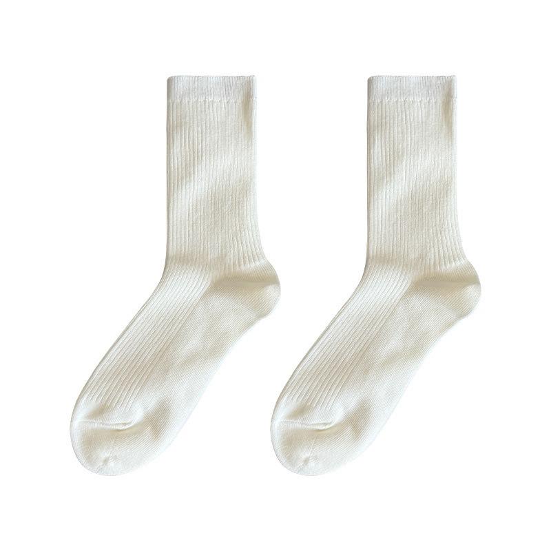 White Socks for Women, Solid-colored Mid-calf Socks for Autumn, Pure Cotton Pile Sports Socks for Autumn and Winter