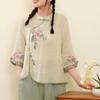 Chinese Style Embroidered Floral Top Frog Button Cotton Linen Shirt Ethnic Style Top  Spring/Summer