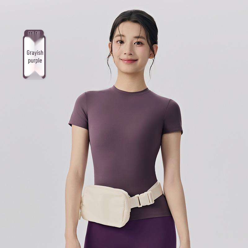 Women's Spring-Summer Slim Fit Yoga T-Shirt: Short Sleeve, Nude Feel, Outdoor Pilates & Running