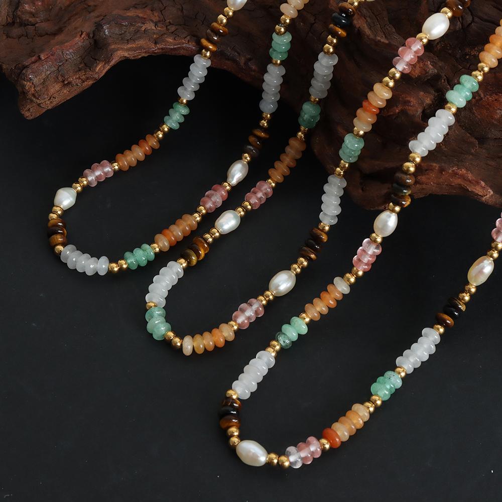 Freshwater Pearl Necklace for Women Colorful Natural Stone Beaded Chain Bohemian Fashion Zircon Girl Gift Wholesale