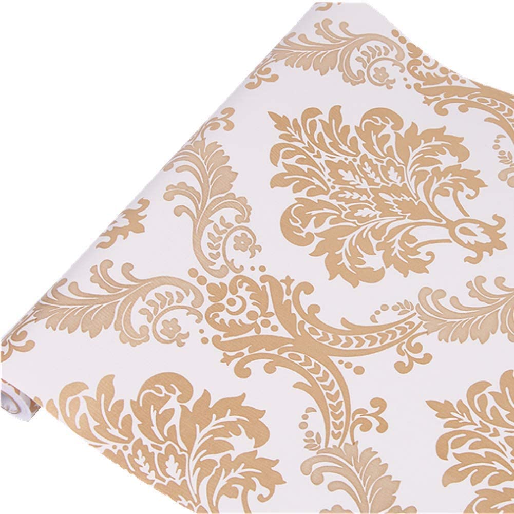 Luxury Gold Damask Peel and Stick Wallpaper Removable Printed Stick Wall Paper Decorative Self Adhesive Shelf Drawer Liner Roll