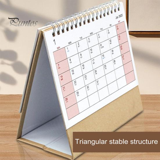 2025 Skrivebordskalender Small Stand Up Double-Coil Binding Månedlig kalender Dagsplanlegger Event Markeringstabell Kalender for hjemmekontorskole