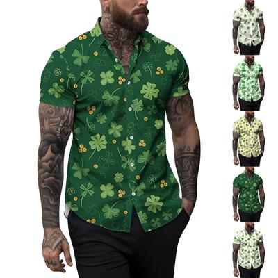 Herr Vår Sommar Casual St. St. Patrick's Day Tryck Revers Kortärmad Herrskjorta Herr Topp