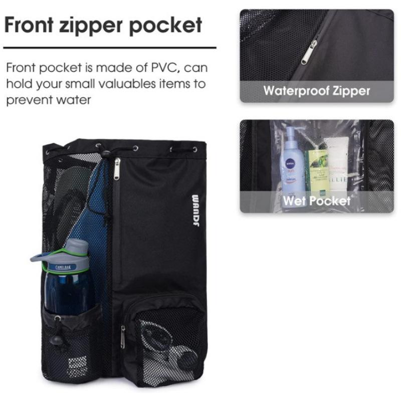 Mesh Drawstring Backpack With Wet Pocket, Swim Beach Bag For Gym Workout Sports Gear
