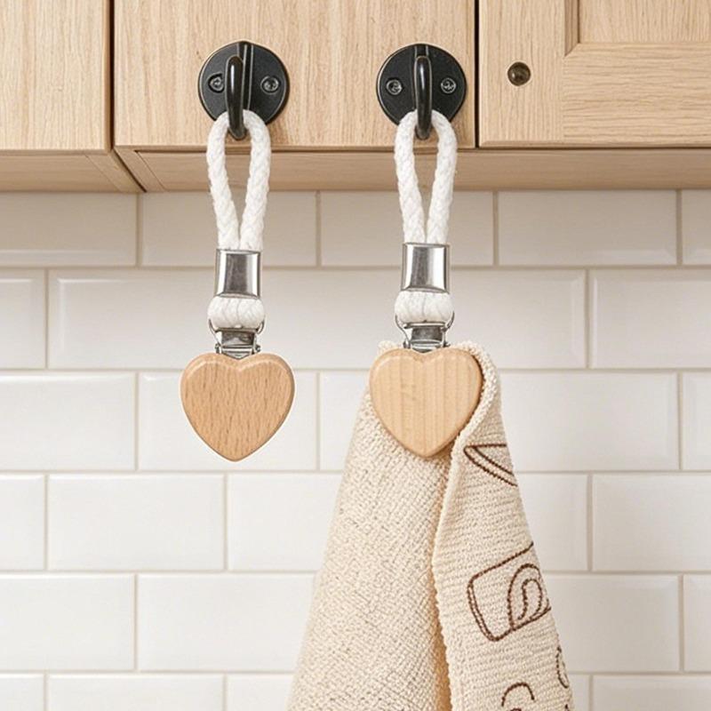 Bathroom Towel Clips Multipurpose Woven Rope Clothes Pegs Hat Organizer Holder Wood Heart Head Metal Clamp Storage Accessories