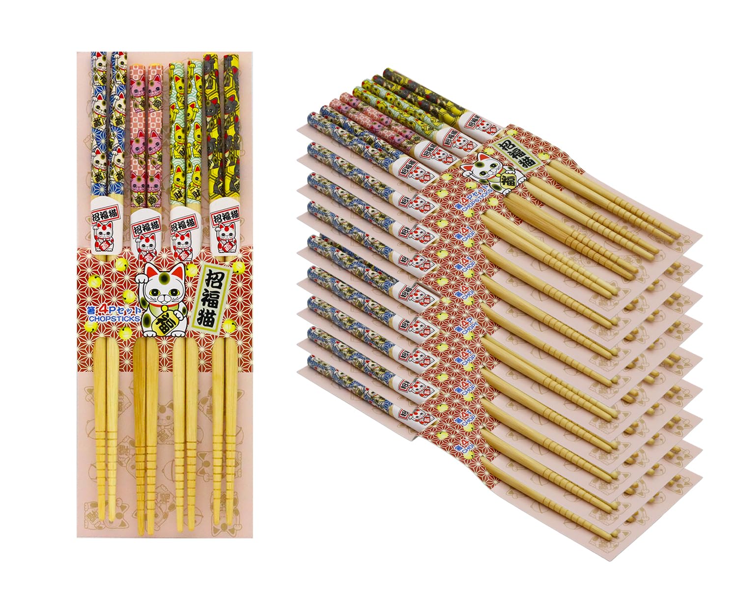 

Castle Enterprise Bamboo Set of 4 Cat Set of Japanese Souvenir Chopsticks, (Lucky Design), 10,
