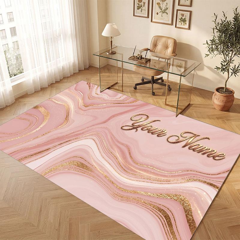 Abstract Geometric Theme Crystal Velvet Floor Rug Personalized Custom Name Text Warm Carpet Home Decoration