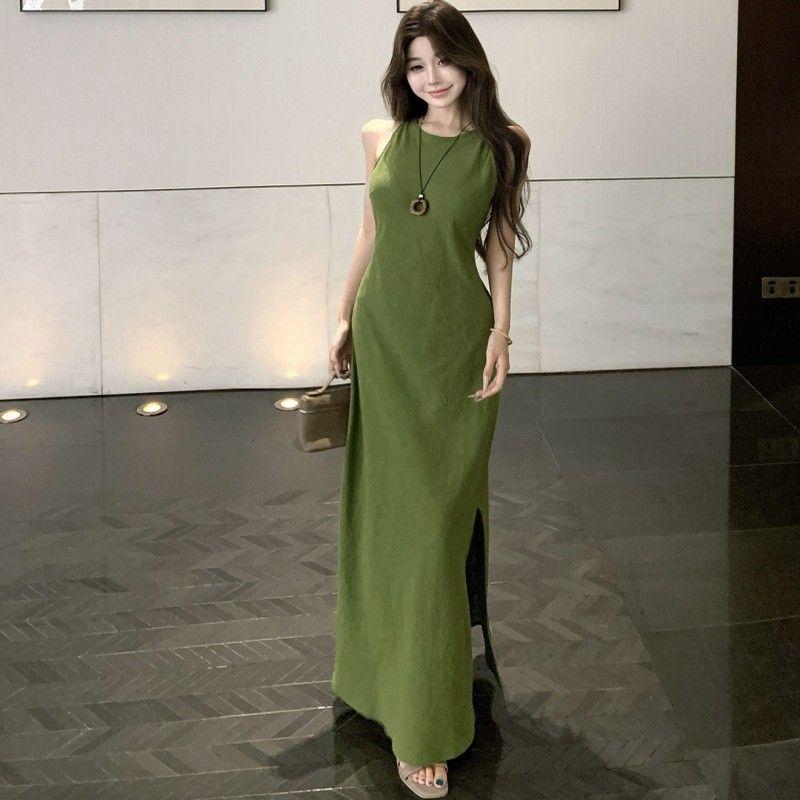 2026 Summer Green Sleeveless Slim Fit Dress for Tall Women: Elegant & Stylish Small