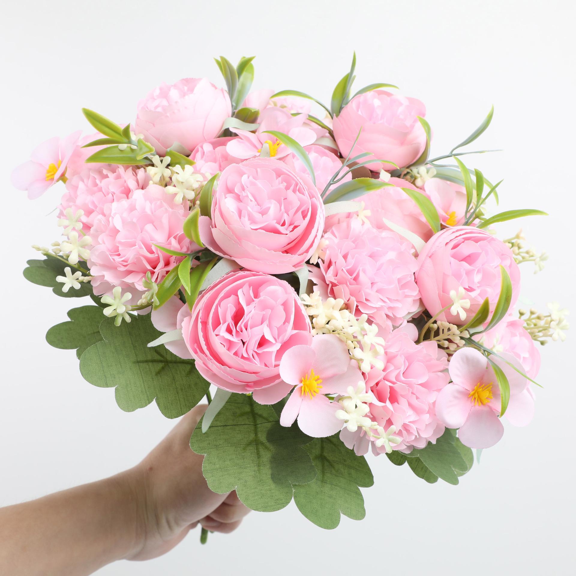 

Simulated Peony Rose Hydrangea Flower Bouquet Decoration Party Wedding Bridal Handheld Flower Silk Flower Prop Wholesale 3 bundles розовый