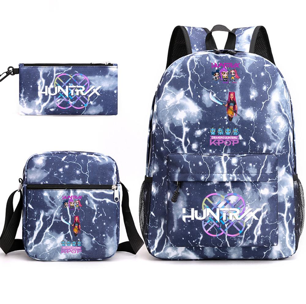 Set da 3 pezzi Anime Cartone Animato K-Pop Cacciatori di Demoni Zaino Stampato con Borsa a Tracolla Astuccio per Ragazzo Ragazza Adolescente Zaino Scolastico di Grande Capacità