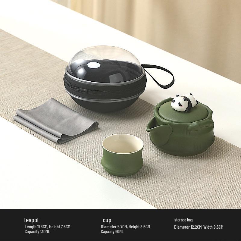 Portable Ceramic Panda Tea Set - Quick Brew Travel Teapot & Teacups, Ideal for Business Souvenir or Cultural Gift
