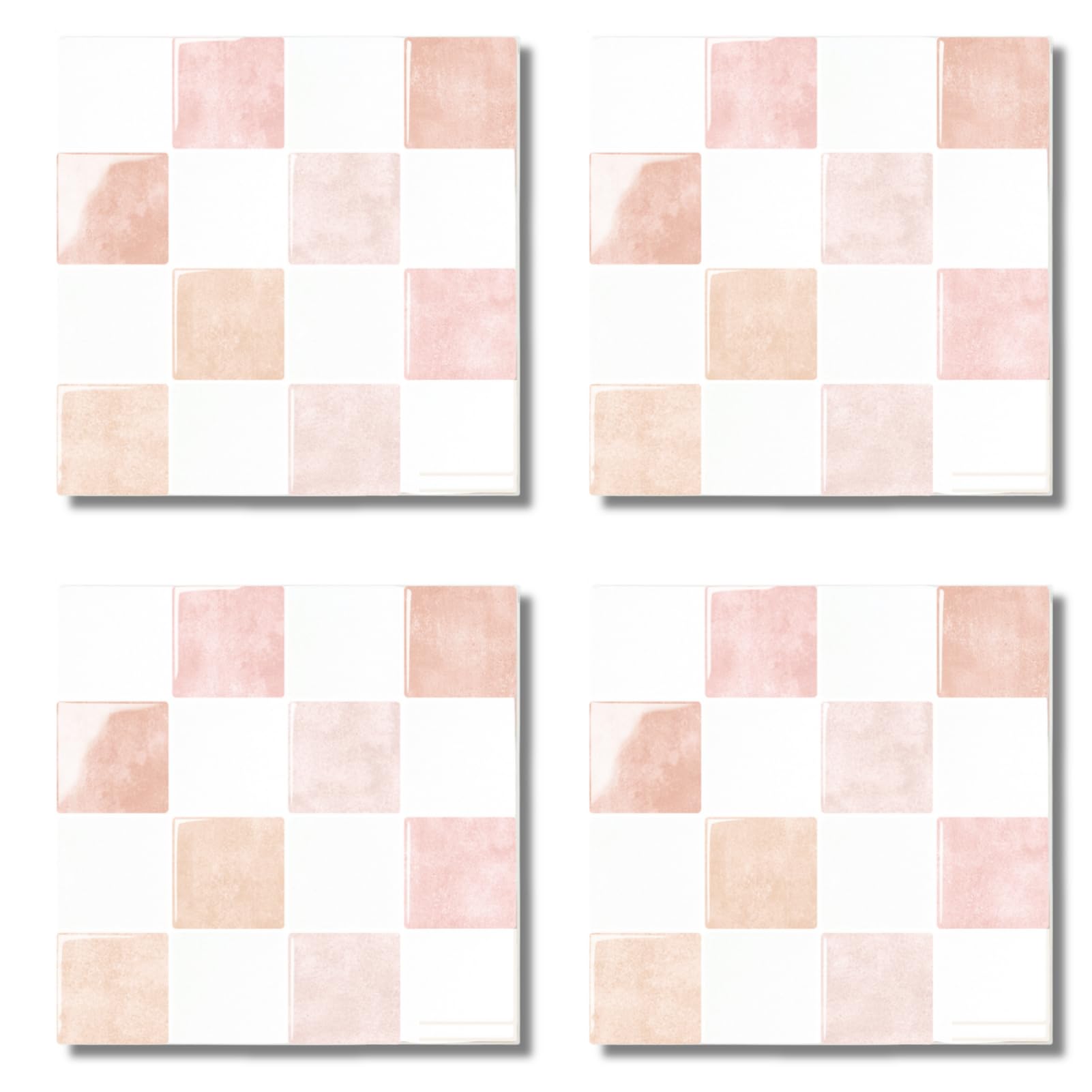 

Uccellino 4-Piece Set of 3D Wallpaper Tile Stickers, 3D Peelable Waterproof Wall Stickers, DIY Tile Sheets (Pink)