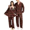 Korean Style Autumn/Winter Couples Red Plaid Lace Homewear Set: Comfortable and Sweet.