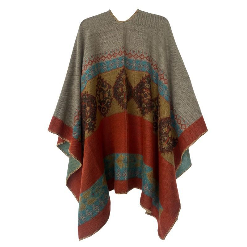 Oversized Knit Shawl With Jacquard Warm Fleece-Like Wrap Women Winter Streetwear