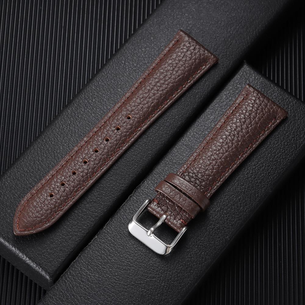 Litchi Pattern Soft Cowhide Watch Band Bracelet 18mm 19mm 20mm 21mm 22mm Replacement Wristwatch Straps for Men Women Watchbands