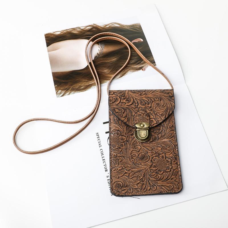 New Fashion Printed Niche Mobile Phone Bag Portable Retro Pattern Messenger Bag Korean Version Simple Metal Lock