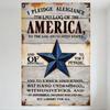 Vintage Distressed Wooden Plank American Flag Pledge Parody Metal Tin Sign, Humorous Misspelled Pledge of Allegiance Wall Decor