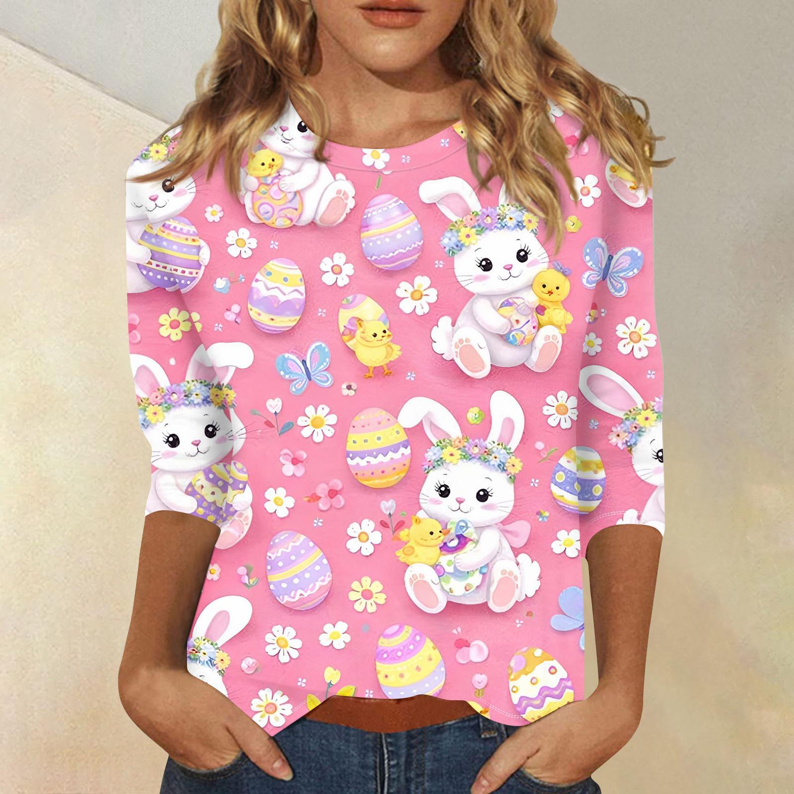 

Женский модный повседневный топ-свитер с рукавом три четверти, с пасхальным принтом, с круглым вырезом L розовый
