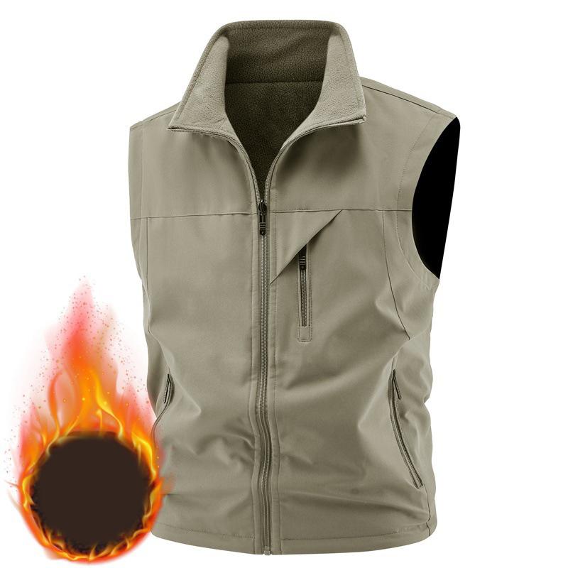 

Мужская зимняя флисовая теплая куртка-жилет Мужской уличный ветрозащитный жилет для фотографа и рыбалки со стойкой воротником Двусторонний жилет Мужской S