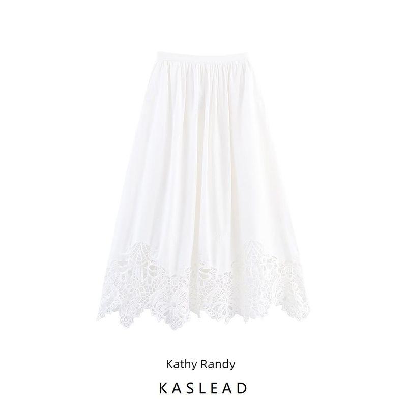 Kaslead New Women clothes Western Style Simple and Versatile Embroidery Midi Skirt 6303041
