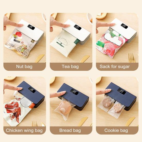 Mini Bag Sealer And Cutter with LED Display USB Rechargeable Sealing Machine for Chip Bags Portable Plastic Bag Resealer 1600mAh Battery