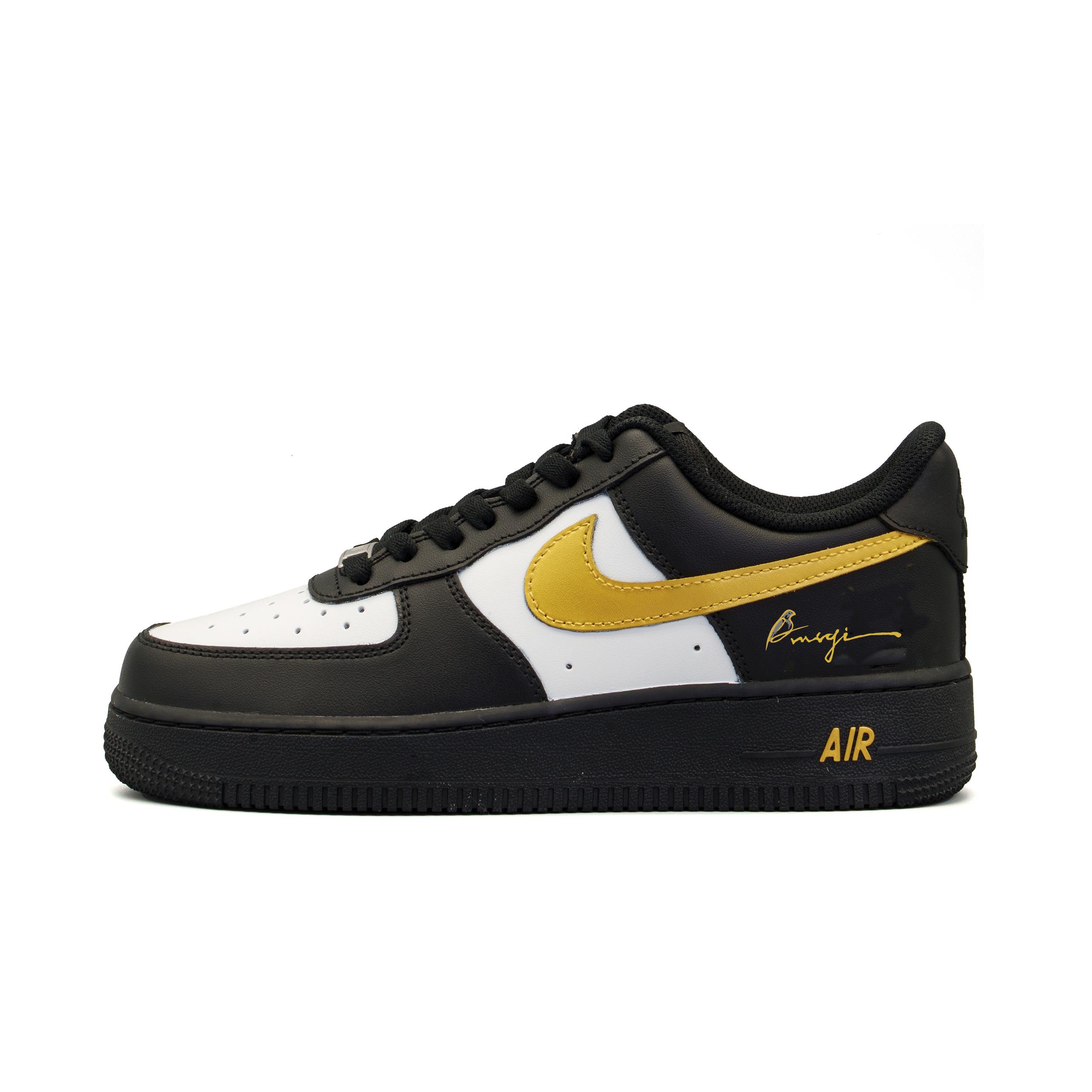 

Nike Air Force 1 Leather Cushioning, Wear Resistant Low top Skateboard Shoes Unisex Black White Gold CW2288-001(Team-1098) 40.5