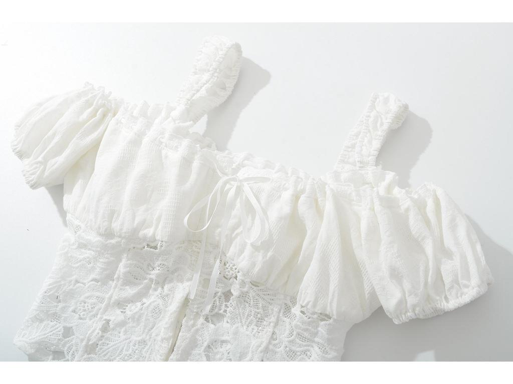 2026 Women's French Style Lace Patchwork Slim Camisole Top & High Waist Skirt Set