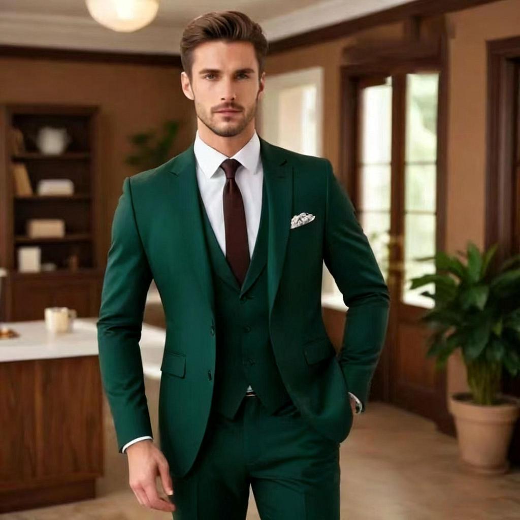 Dark Brown Suits for Men Fashion Single Breasted Solid Male Suit Fashion Business Casual Formal Wedding Party Tuxedo 3 Piece