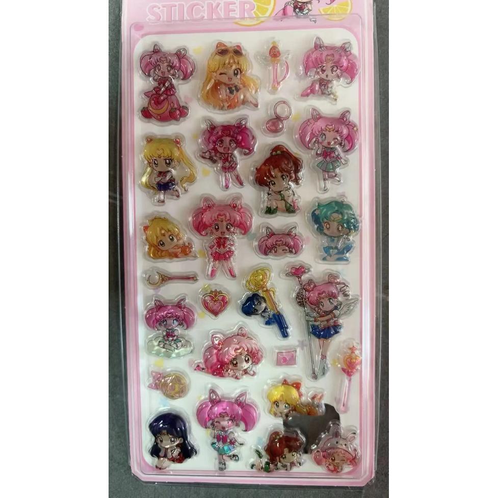 Set of Four Relief Stickers Pretty Guardian Sailor Moon Cartoon Anime Diy Phone Case Computer Birthday Gifts for Boys and Girls