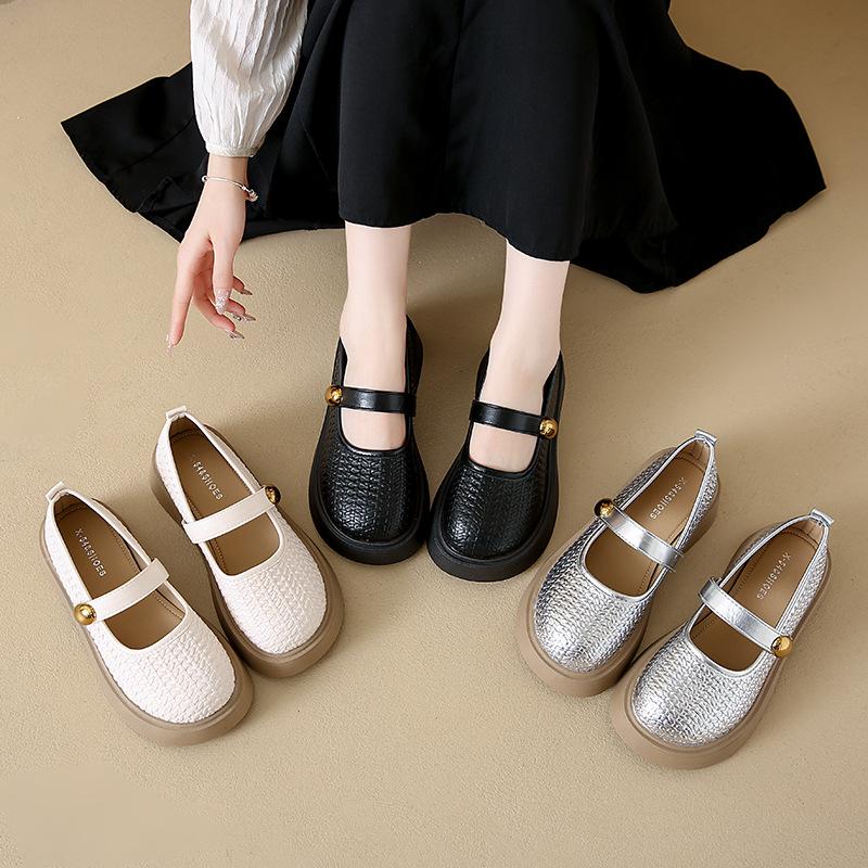 Mary Jane Women's Shoes Single Shoes 2025 Spring and Summer New Models with Skirts French Light Mouth Low Heel Thick Heel Soft Sole Small Leather Sho