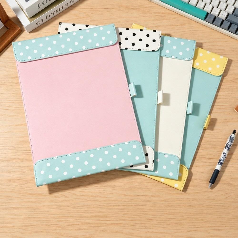 PU Leather A4 Magnetic Folder Polka Dot Pattern Writing Pad Paper Clipboard  School Office Supplies